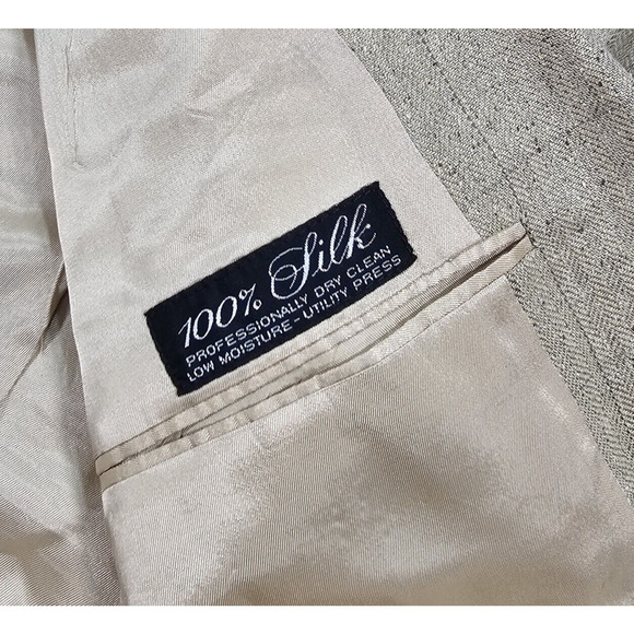 Hart Schaffner Marx MENS 44R Jacket Beige Plaid Sports Coat 100% Silk USA MADE - Picture 8 of 12